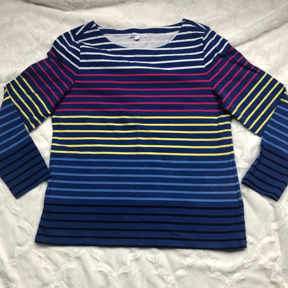 Talbots Hello Saturday Bright Striped Casual Tee size Large Petite - Picture 2 of 11